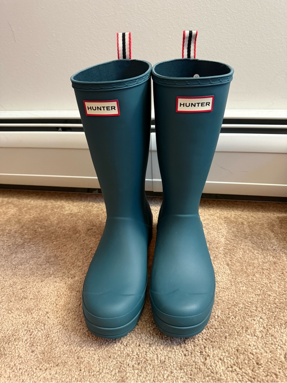 Hunter Teal Tall Women's Rain Boots with Stripe Pull Tabs